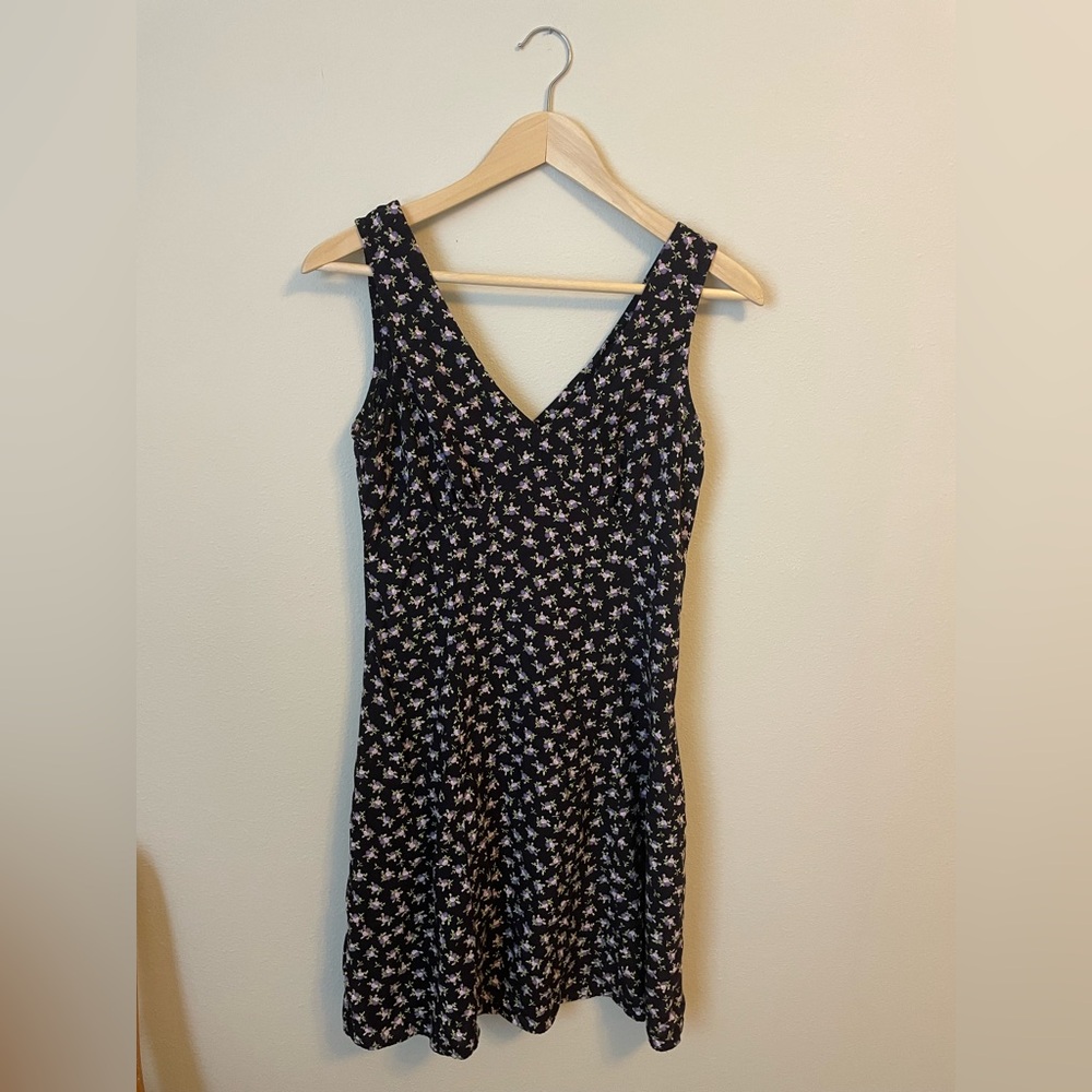 Moda International - Black and Purple Floral Midi Dress - Size 10